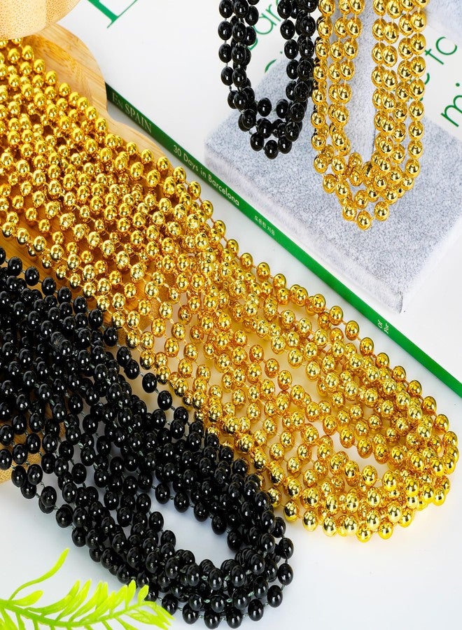EOBOH 240PCS Black Gold Beads, New Years Eve Black and Gold Party Decorations, 33" Festival Black Gold Beaded Necklace Accessories Bulk, New Years Graduations Mardi Gras Parade Throw Accessories - Image 3